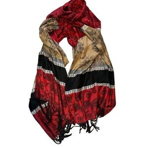 Pashima Scarf Shawl 23" x 70' Black Red Taupe Fringed Bohochic Business Casual